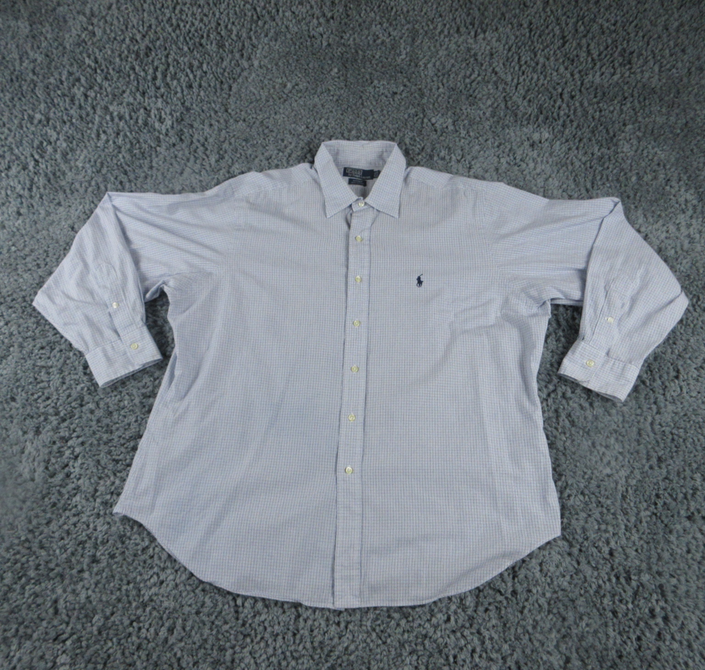 Polo Ralph Lauren Shirt Mens 17.5 - 35 White Blue Window Plaid Andrew